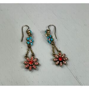 Vintage Sorelli, Paris earrings in turquoise, with red, orange genuine swarovski